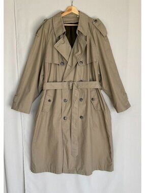 90s Vintage Towne by London Fog Tan Khaki Belted Classic Trench Coat X-Large